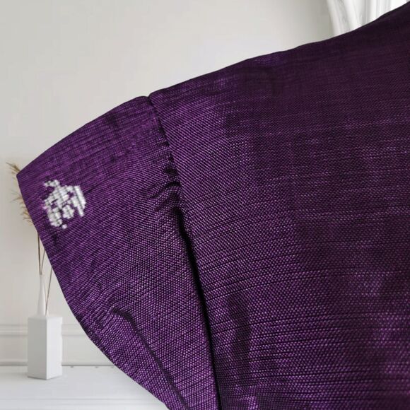 Vintage 60s Embroidered Sharkskin Shift Dress Size L Cap Sleeve Purple Mexican - Picture 15 of 16